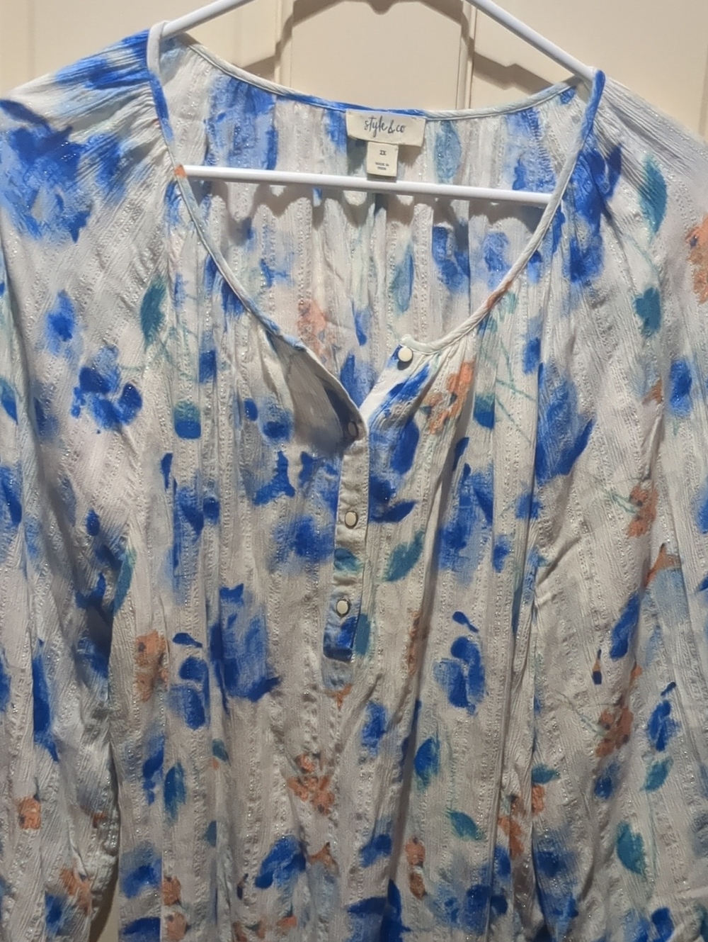Style & Co. Pink Floral Peasant Blouse